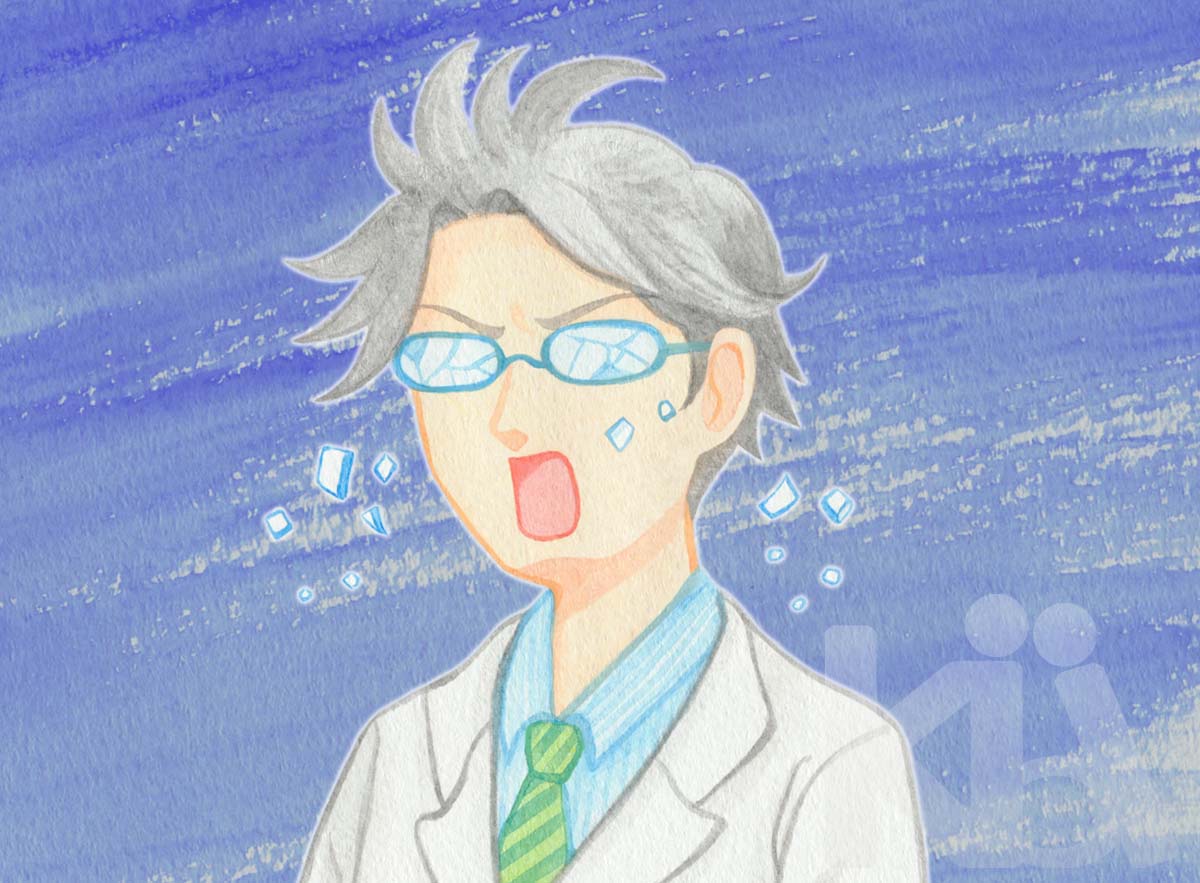 メガネが割れる男性